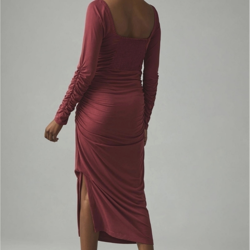 Anthropologie Wine Ruched Square Neck Mini Dress XL Petite NWT - Picture 4 of 7